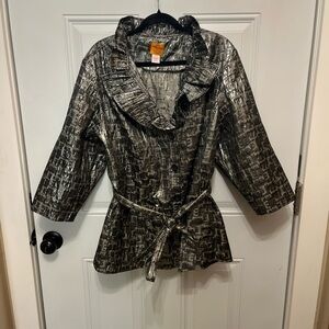 Ruby Rd. Metallic Silver Trench Style Coat 24w NWOT